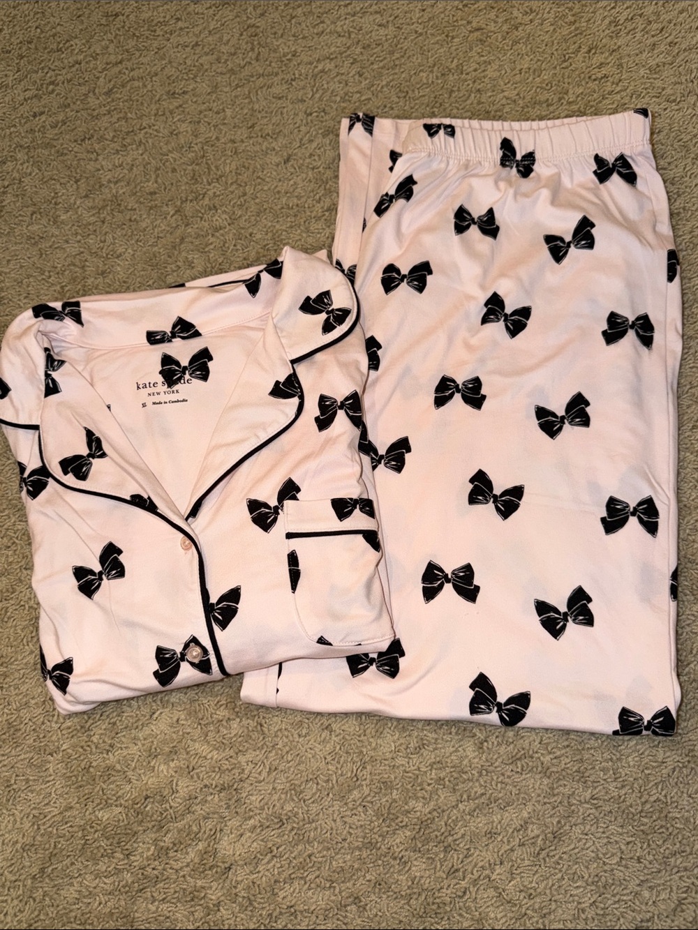kate spade Light Pink and Black Bow Pajama Set